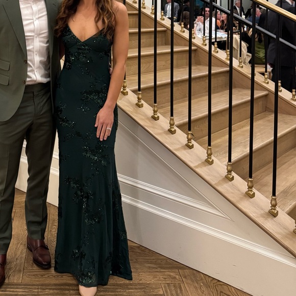 Lulus Valhalla Green Sequin Lace-Up Maxi Dress size small - Picture 3 of 3